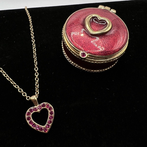 Gold with Red Enameled Trinket Box with a Heart and Matching necklace - Picture 3 of 3